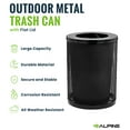 thumbnail image 5 of Alpine Outdoor Trash Can 36 Gallon Diamond Steel Commercial Metal Waste Bin with Leak Proof Liner, Heavy Duty Steel Mesh Design, Flat Wide Open Top Lid for Parks, Streets, and Public Spaces-Black, 5 of 8