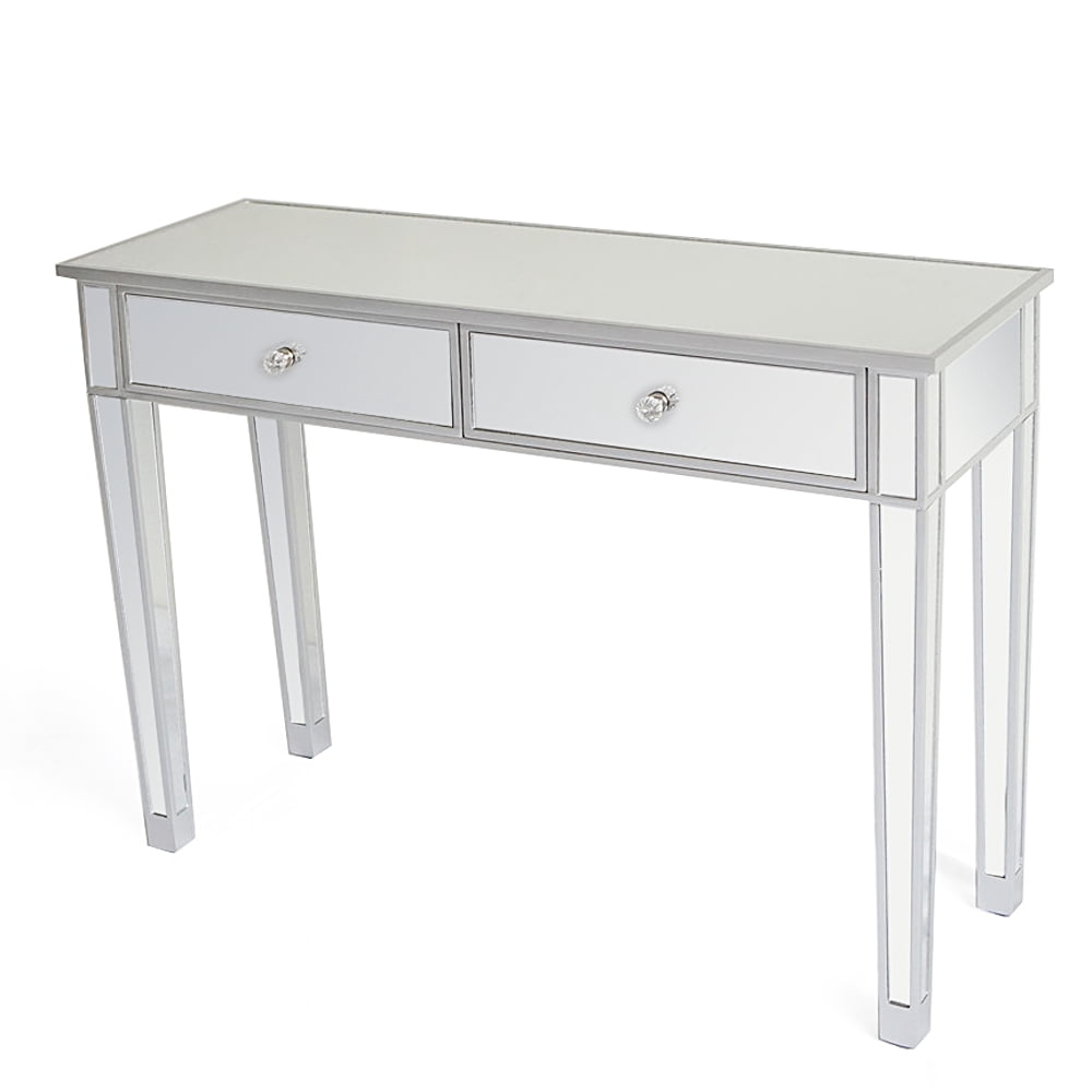 Glass Mirrored Makeup Table with 2 Drawers for Bedroom