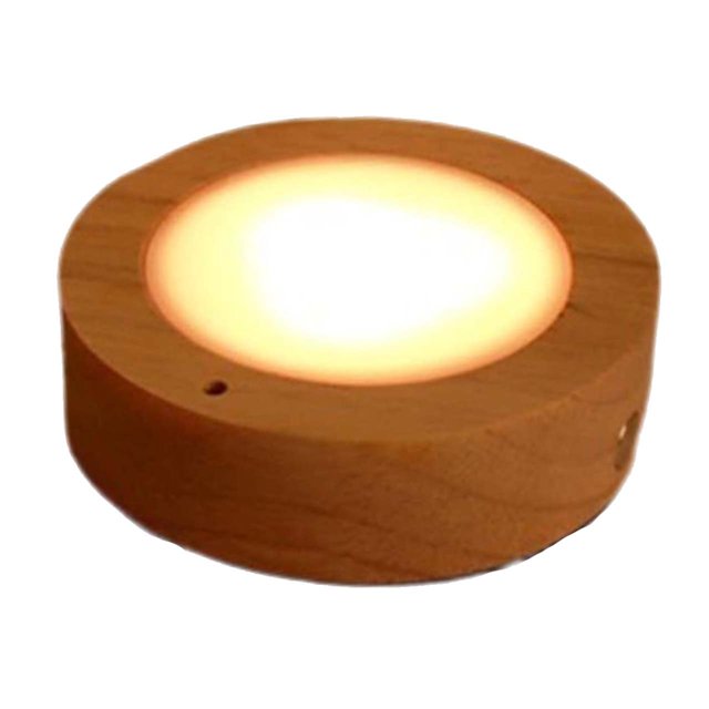 Difusor de cristal redondo luz de noche base de madera maciza cuadrado LED luz luminosa base USB en stock al por mayor