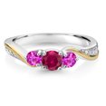 thumbnail image 3 of Gem Stone King 925 Silver and 10K Yellow Gold Red Created Ruby Pink Sapphire and White Lab Grown Diamond 3 Stone Engagement Ring for Women (0.54 Cttw, July Birthstone, Size 6), 3 of 3