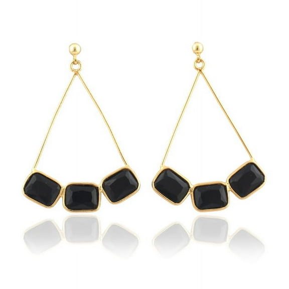 Gold-plated Drop Earring Featuring Black Onyx Gemstone, Earring For Women's Gift