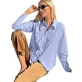 thumbnail image 3 of Womens Office Ruffle Blouse Work Shirt with Collar Elegant Tops Fashion Button Down for Women Blue L, 3 of 9