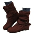 thumbnail image 2 of GUOBIOZIY Women's Fashion Versatile Boots Women'S Winters Flat Leather Belt Buckle Suede Zipper Round Toe Ankle Boots Brown,9.5, 2 of 7