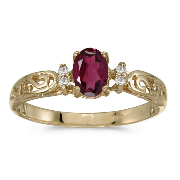 10k Yellow Gold Oval Rhodolite Garnet And Diamond Ring