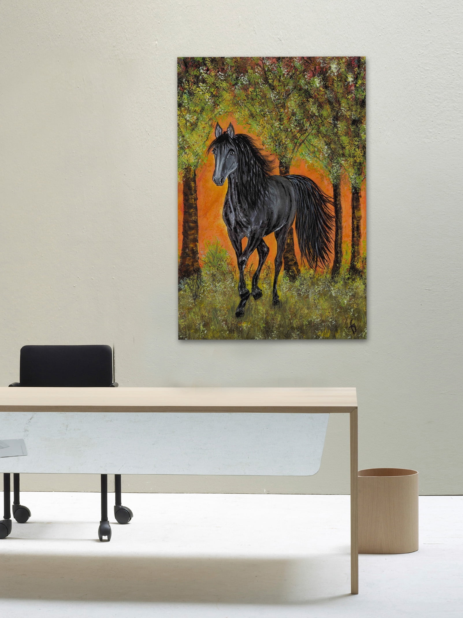 "Bluejean Friesian Horse" Painting Print on Wrapped Canvas