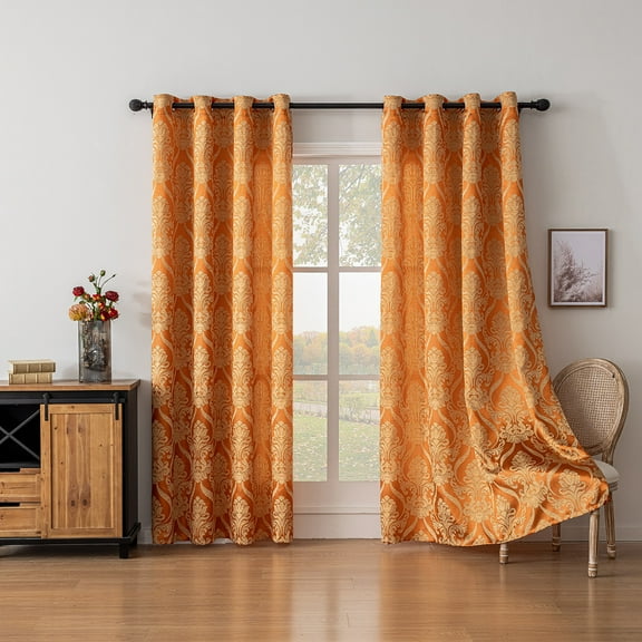 Sunyuer European Luxury Jacquard Hollow Curtains Embroidered Curtains for Living Room Bedroom, Set of 2 Panels