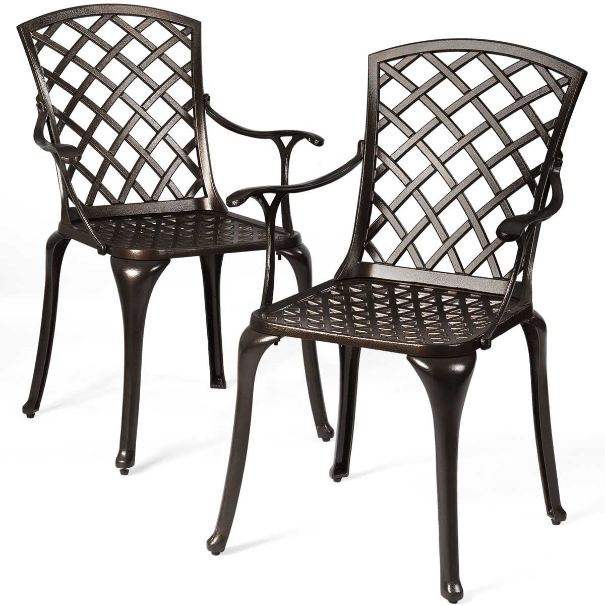 Top 2 Pcs Cast Aluminum Dining Chair, Black Cast Aluminum Outdoor Dining Chairs