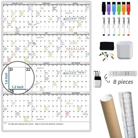 Dry Erase Wall Calendar - 38x26 Inches - Blank Undated Yearly Calendar - Whiteboard Premium Laminated Planner - Reusable Laminated Office Jumbo 12-Month Calendar (Vertical)$$Office