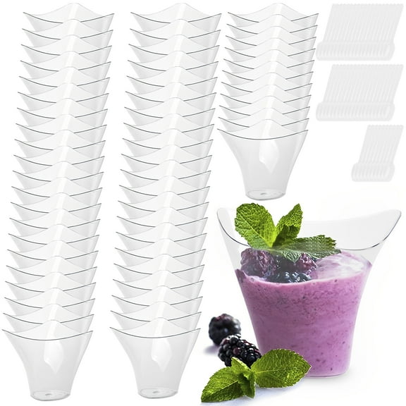 50 Pcs Dessert Cups with 50 Spoons Clear /100ml Mini Reusable DessertPlastic Parfait Appetizer Cup