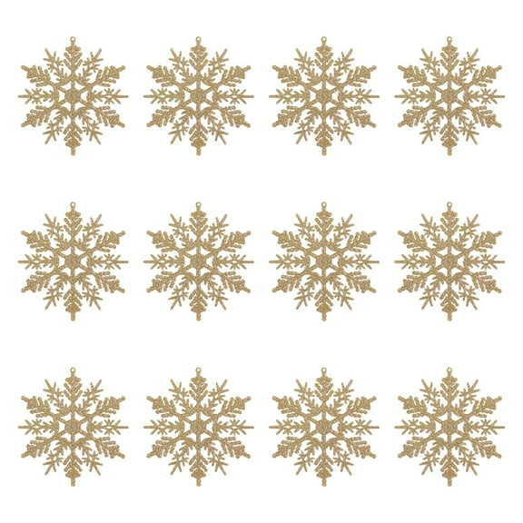 Leodye 12pcs Christmas Snowflakes Decorations, Plastic Glitter White Snowflake Ornaments for Winter Indoor Outdoor Christmas Tree Holiday Window Room Decor Craft Snowflakes-3.94in