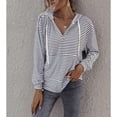 thumbnail image 2 of Sudaderas con cuello en V a rayas, sudaderas con capucha de manga larga para mujer Sudaderas con capucha de manga larga para mujer confeccionadas con cuidado, 2 of 7