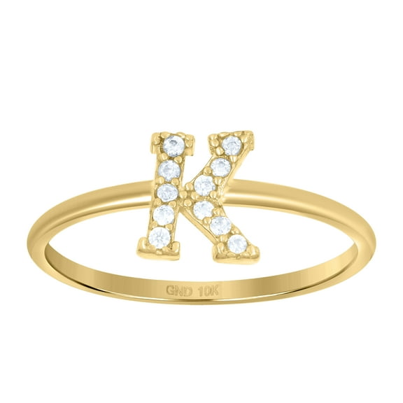 10kt 10k Yellow Gold Womens Cubic Zirconia Initial Alphabet K Ring