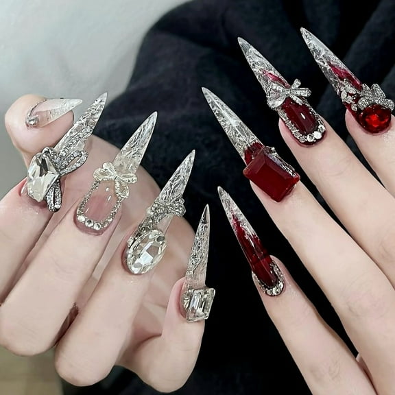 Handmade Light Luxury High-grade Pure Want Ice Transparent Full Diamond Manicure