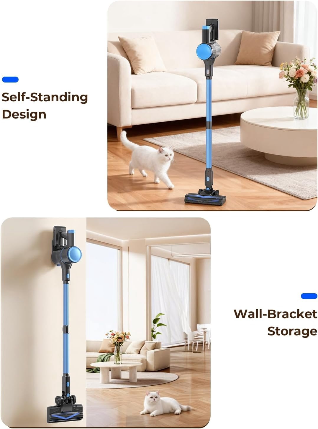 N8 Cordless Vacuum Cleaner,Lightweight Stick Vacuum with Suction,2200mAh ,40 Mins Runtime, Self-Standing,Rechargeable Vacuum Cleaners for Hardwood Floor (Cobalt) thumbnail 10