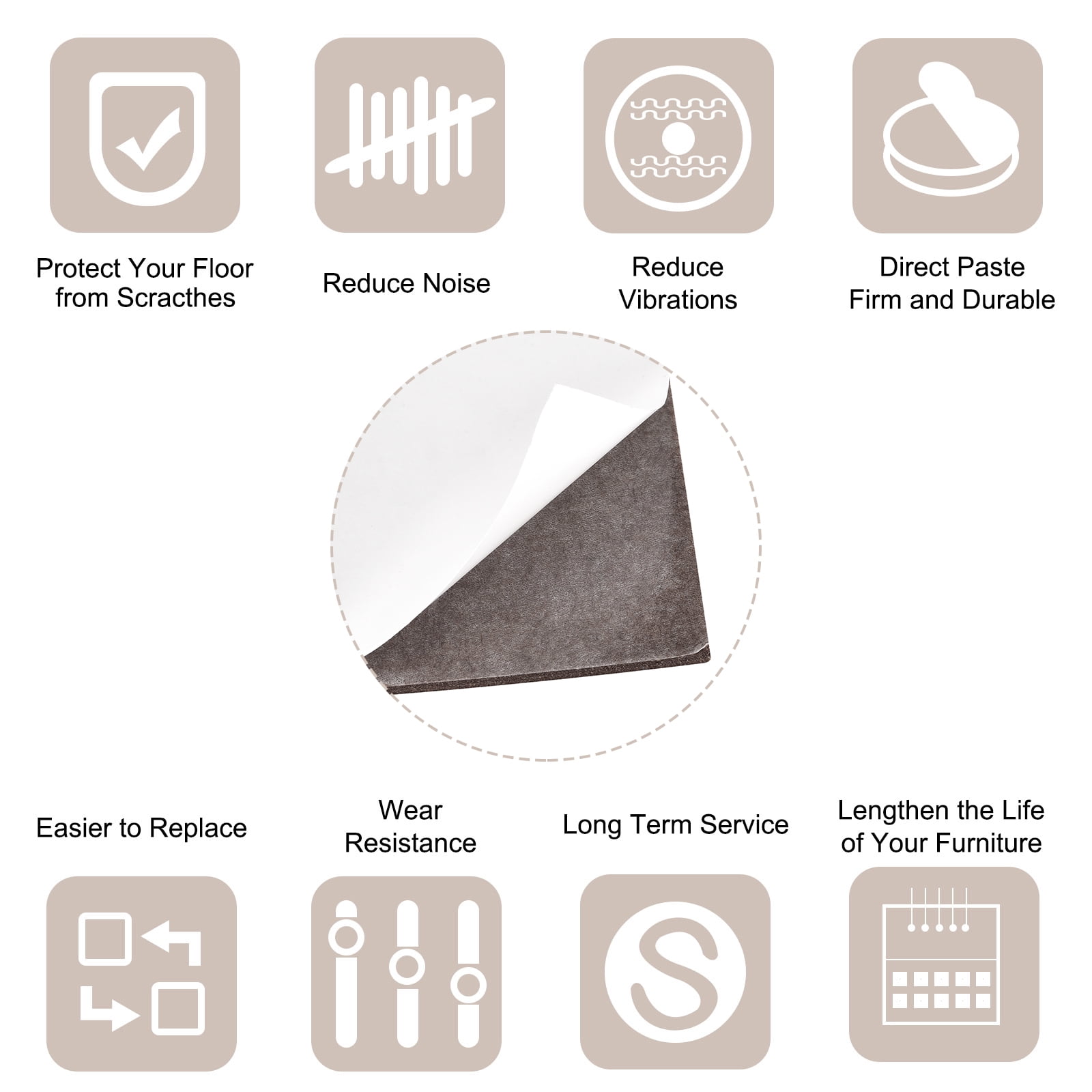 Felt Furniture Pads, 5" x 5" Self Adhesive Square Floor Protectors, Brown 24Pack