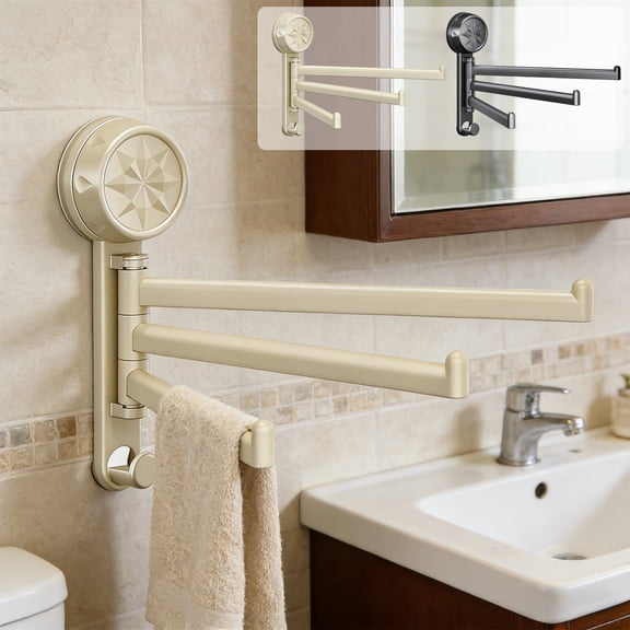 Swivel Hook Rack, No-Drill Towel Rack, 3 Arms Towel Holder, Wall Mounted Bathroom Towel Rack for Bathroom, Balcony, Kitchen, AKLJWH, #01 Gray