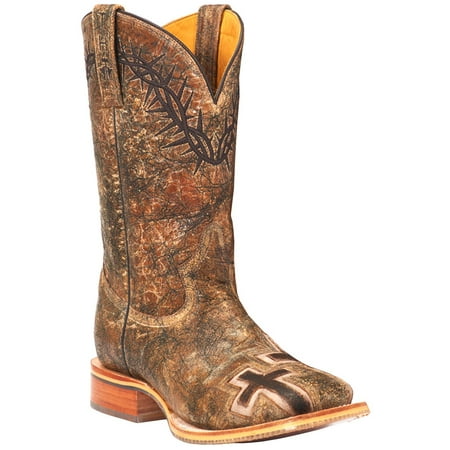 Tin Haul Mens John 3:16 Square Toe Western Cowboy Boots Mid Calf