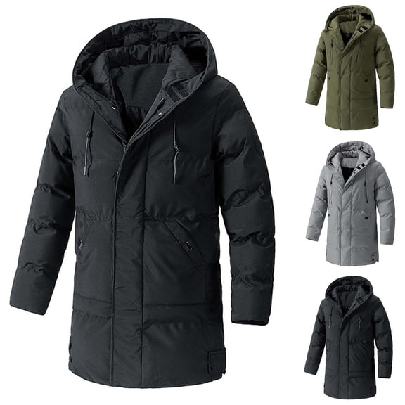 Blekii Men's Plus Size Puffer Jacket, Hooded Long Length down Alternative Coat, Oversized Warm Winter Parka, Thick Casual Cotton Outerwear, Comfortable Plus Size Coat for Cold