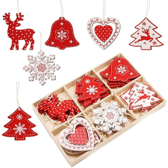Ensemble d'ornements d'arbre de Noël en Bois, 24 Pcs 2.0 '' Décoration d'ornement de Noël en Bois pour Arbre de Noël Artisanat Bricolage avec boîte de Rangement en Bois