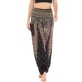 thumbnail image 3 of Women's Harem Boho Pants Summer Smocked Waist Loose Flowy Tapered Leg Baggy Hippie Genie Pants Gypsy Indian Bohemian Thailand Yoga Beach Pants Cinch Bottom Casual Joggers Black Small - X-Large, 3 of 5
