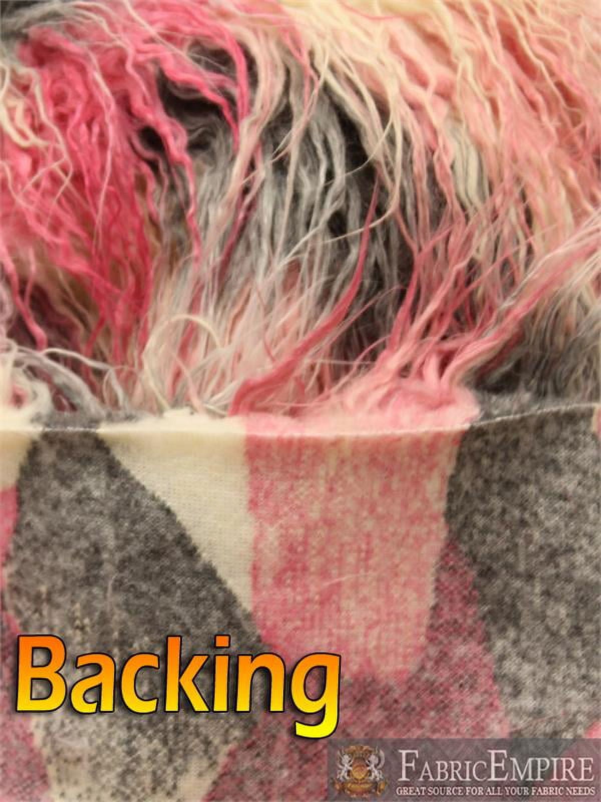 Faux Fur Fabric Long Pile Curly Llama Pastel cream pink grey/ 60" Wide / Sold by the yard