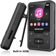 32GB MP3 Player with Bluetooth 5.0, Mini Clip Portable Wearable MP3 Player with FM Radio Recording, Children's Music mp3 Player, Mp3 Mp4 Player with Pedometer, Music Player Support up to 128GB(Black)