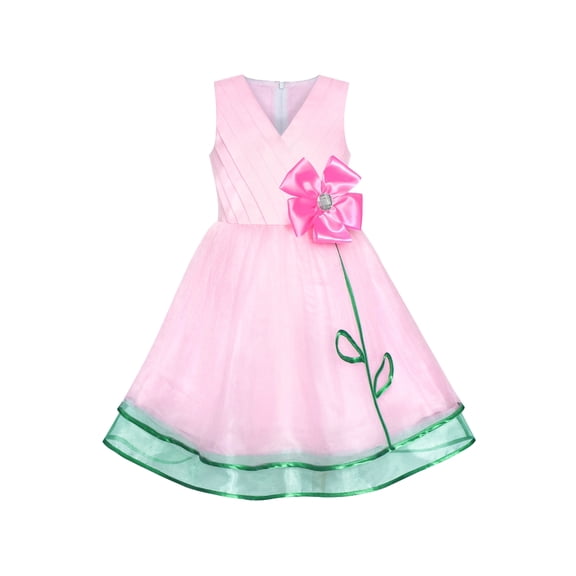 Girls Dress Pink Flower Tulle Pleated Birthday Party 6 Years