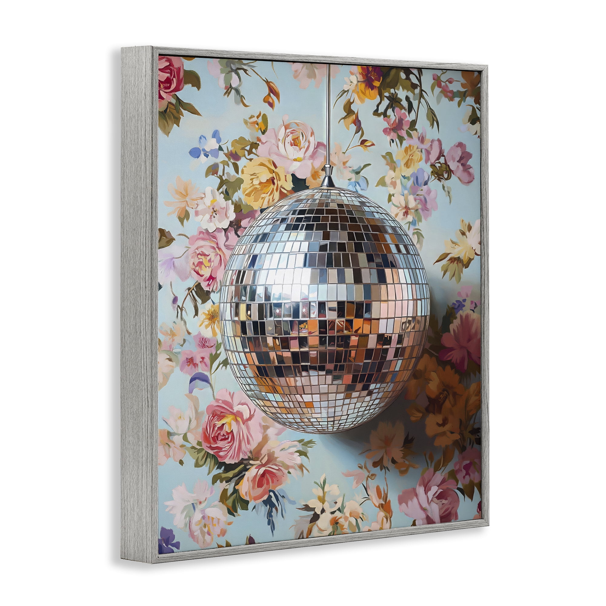Stupell Industries Floral Disco Ball Reflection Gray Framed Giclee Art, design by LSR Design Studio