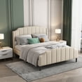 thumbnail image 1 of Cama tapizada 140 x 200 cm Estructura de cama con cabecero, pie de cama y somier Cama doble tapizada en terciopelo beige Cama juvenil Cama de invitados esquí esquí Gafas de esquí, 1 of 5