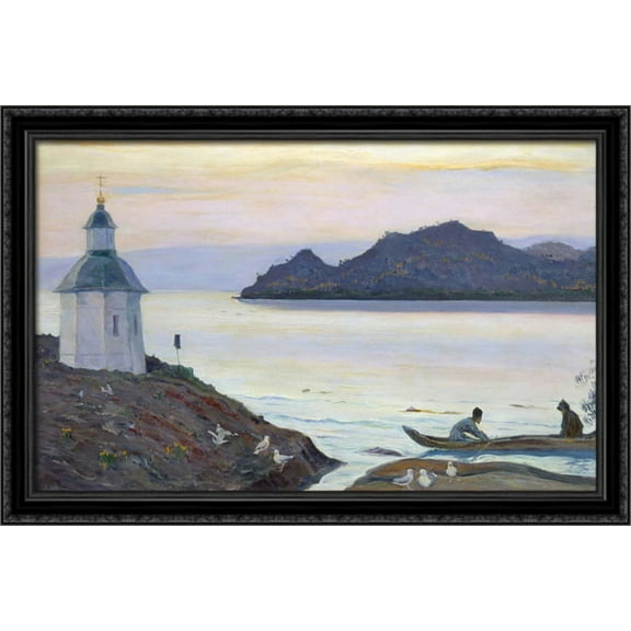 Solovki 40x26 Large Black Ornate Wood Framed Canvas Art by Mikhail Nesterov