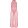 thumbnail image 4 of SiiRoh Girls Latin Jazz Dance Jumpsuit Sleeveless Shiny Rhinestone Pageant Romper Wide Leg Pants Pink 16, 4 of 6