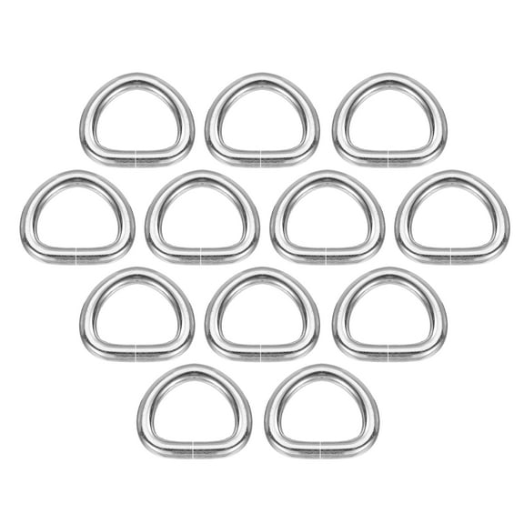 Uxcell 30 Pcs Metal D Rings 1/2" ID 0.11 inch Thickness Opening Zinc Alloy for Keyrings Bags Straps Belts Bright Silver