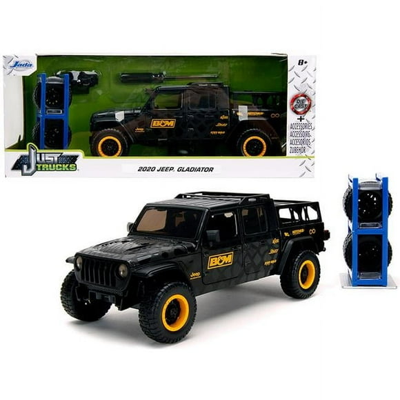 Jada 32423 2020 Jeep Gladiator Pickup Truck B&M Black with Graphics with Extra Wheels Just Trucks Series 1 by 24 Scale Diecast Model Car
