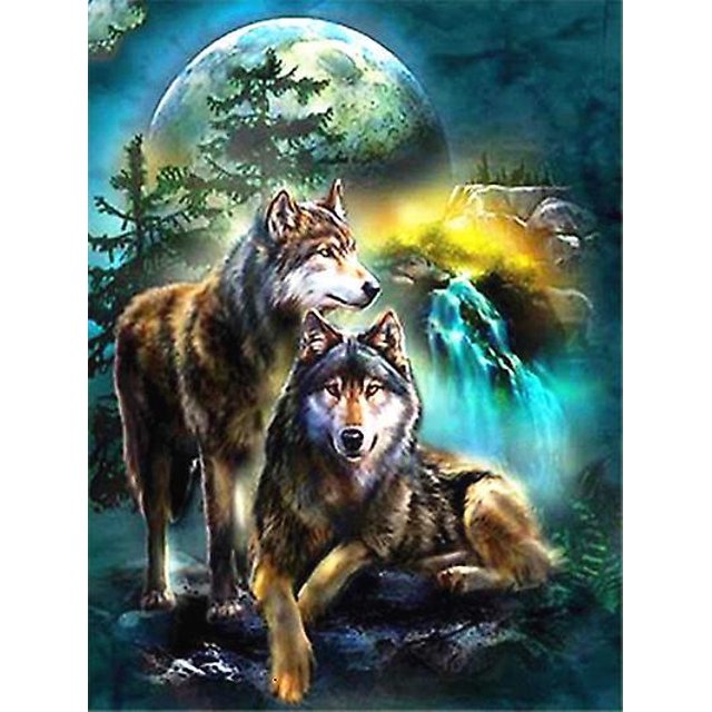 30x40 Cm 5d Peinture Diamant Diy Complet, Moonlight Wolf Diamant Peinture Diy Diamond Strass Toile Point De Croix Painting Par Numro Pour Dcoratio