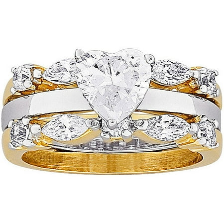 3.48 Carat T.G.W. Heart CZ 14kt Gold-Plated Bridal Set