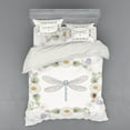 thumbnail image 2 of Dragonfly Duvet Cover Set, Vintage Retro Farm Life Inspired Moth Daisies Lilies Leaves Image, Bedding Set with Shams and Fitted Sheet, 3 Sizes, by Ambesonne, 2 of 3