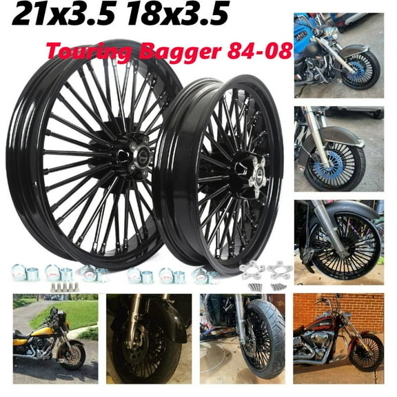 21 & 18 Fat Spoke Wheels for Harley Touring Road King FLHR FLHP 2000-2007 2001 2002 2003 2004 2005 2006 Electra Glide FLHT FLHTP FLHTCU FLHTC Road Glide FLTR Street Glide FLHX