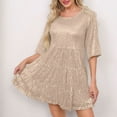 thumbnail image 3 of NXMZXB Sparkly Glitter Dress, Sequin Babydoll Summer Dress Loose Fit Casual Short Flowy Tiered Tunic Dress for Women Party Club Night Rose Gold S, 3 of 10