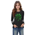 thumbnail image 4 of Girls St. Patrick's Day Shirt Glitter Shamrock Top Long Sleeve Black Crewneck Kids Asymmetrical Hem T-Shirt,Size 13 T, 4 of 5