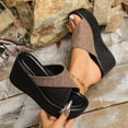 thumbnail image 5 of Womens Wedge Sandals Platform Slip on Mesh Slides Open Toe Summer Casual Canvas Slippers Backless High Heels Khaki Size 9.5, 5 of 8