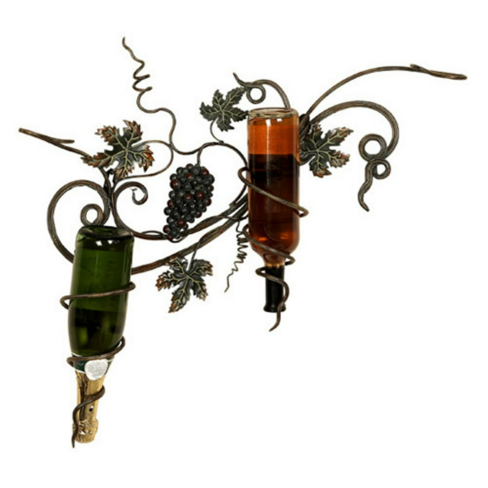 Woodland Imports Corsica Grapes & Leaves Metal 2 Bottle Wall Wine Rack