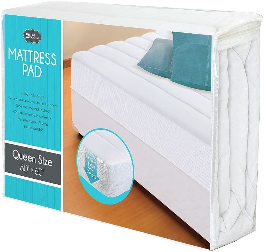White Fitted Mattress Pad 80" x 60" up to 15" Deep (Queen) Walmart