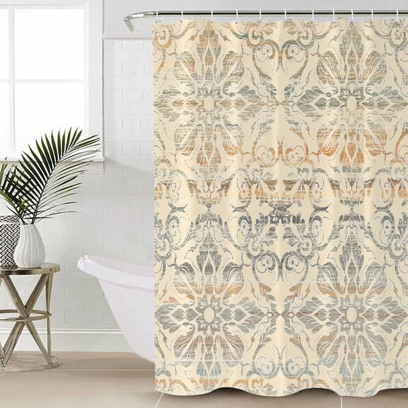 Bohemian Floral, Small Stall Shower Curtain, Waterproof Shower Curtains for Bathroom, Vintage Gradient European Line Washable Fabric Cloth Bath Curtain for Bathtub Decoration with Hooks 36x72 Inches