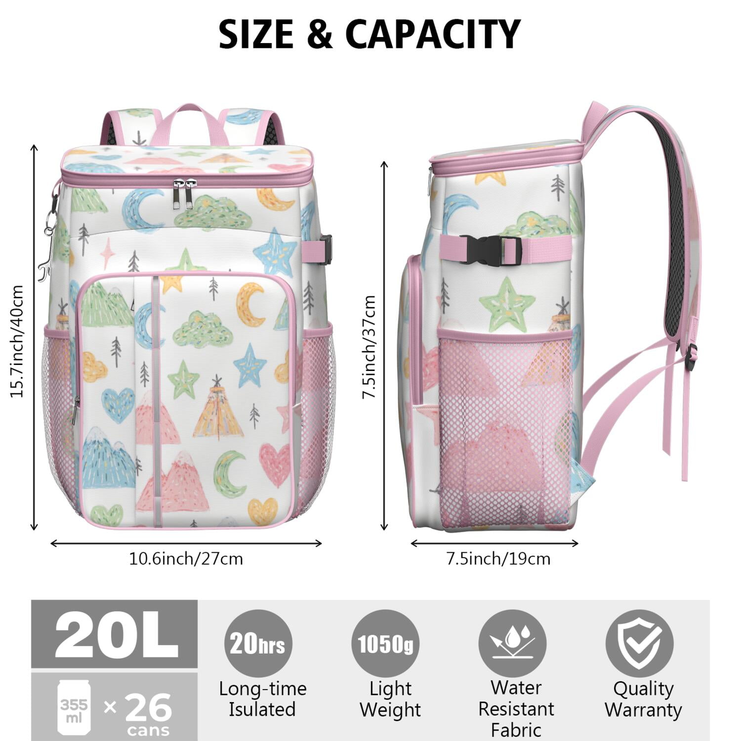 Backpack Cooler,Soft Backpack Coolers Insulated Leak Proof Travel Cooler Bag Waterproof Lunch Picnic Beach Work Trip Thermal Bag Drink Beverage Beer Bag Cooler Rainbow Cartoon