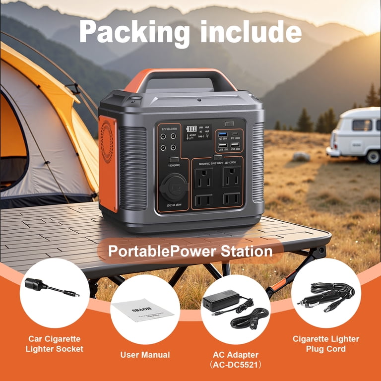 Portable Power Station, 296Wh 80000mAh Lithium Battery with 300W (600W  Surge) AC Outlets for Outdoor Camping RV Home,Camping Generator Solar