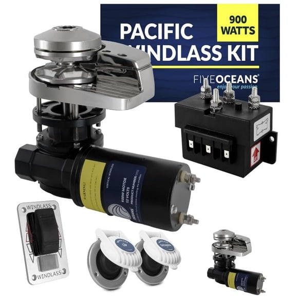 Pacific 900 Vertical Anchor Windlass 900W/1450 lbs, 1/4 inches HT-G4 Chain and 1/2 inches Rope - Five Oceans