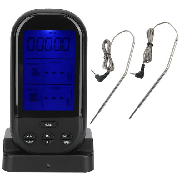 Wireless Meat Thermometer, Meat Remote Cooking Thermometer Wireless Remote Food Thermometer with Dual Probe for Oven Grilling(Black)