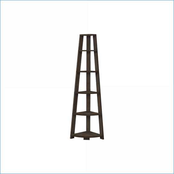 Corner Bookcase, 5-Tier 72”H Walnut Brown Contemporary | Oak Finish | Particle Board
