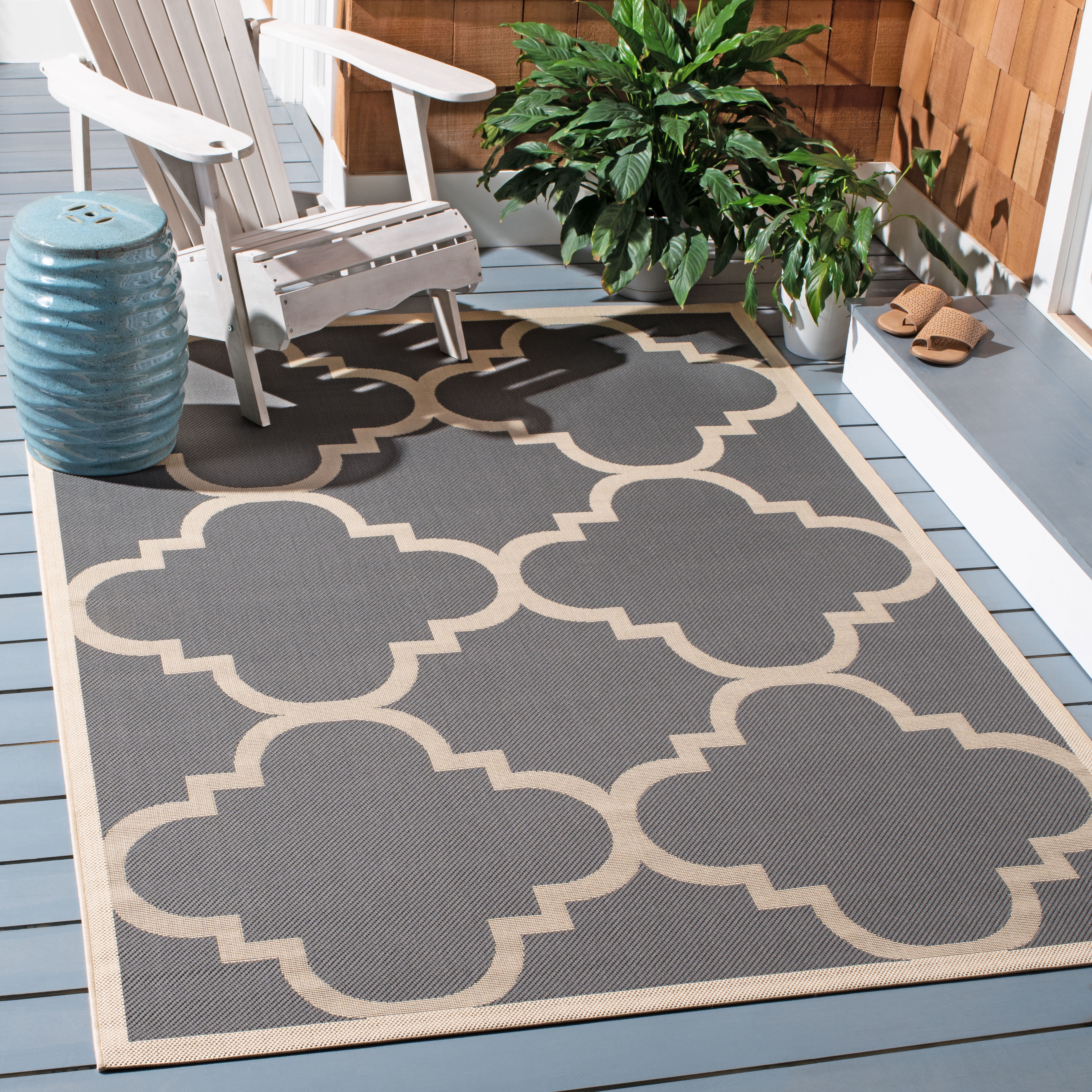 Safavieh Courtyard Becky Geometric Indoor/Outdoor Area Rug, Gray/Beige, 5'3" x 5'3" Square