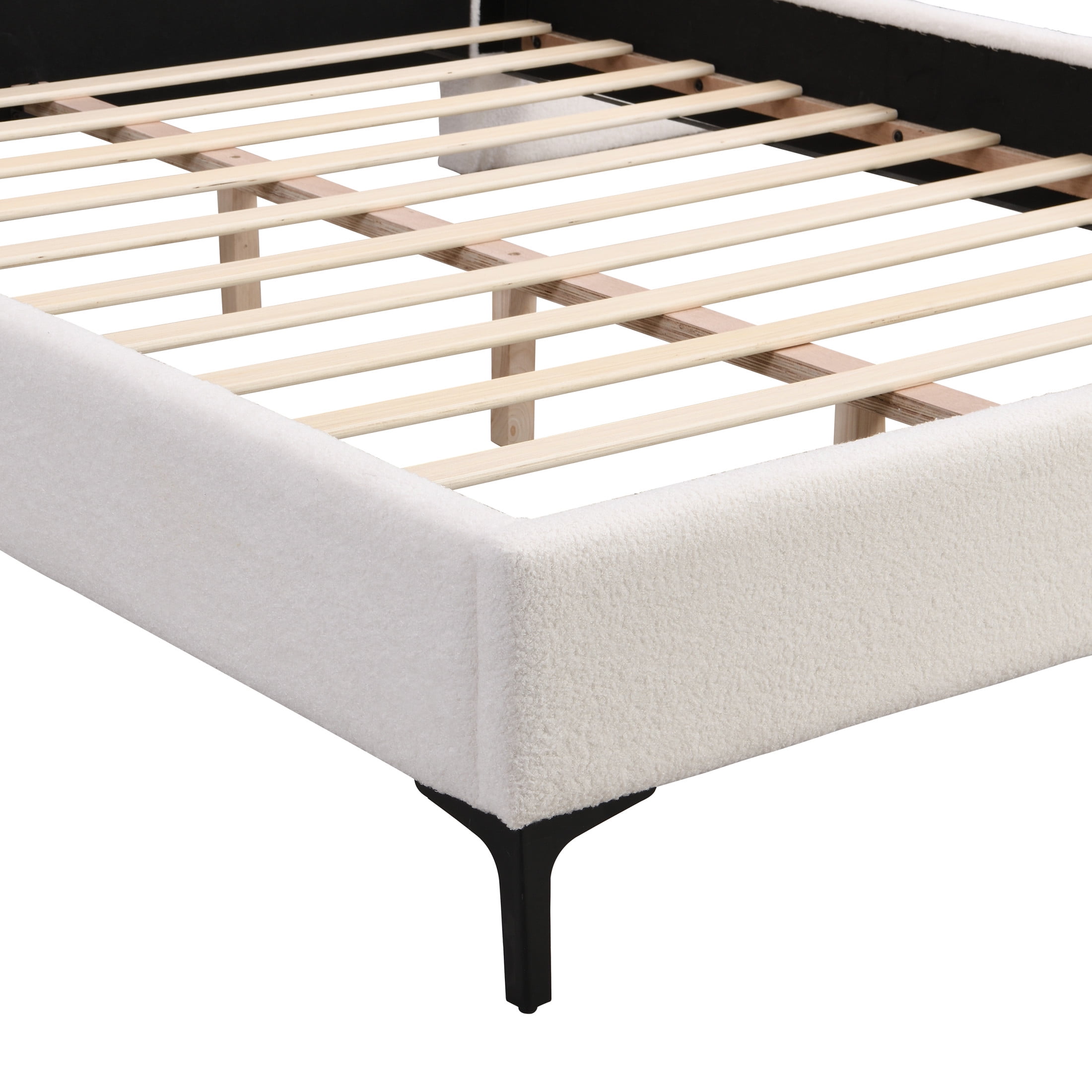 Christopher Knight Home Boucle Upholstered Queen Platform Bed with Reading Lights and Headboard Shelves, White